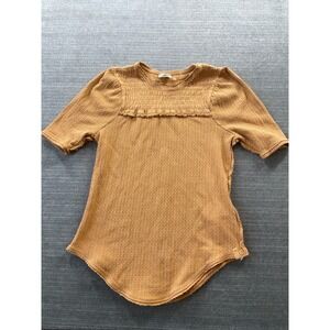 Free People We the Free T Shirt Women M Care Delicious Top Crew‎ Neck Smocked